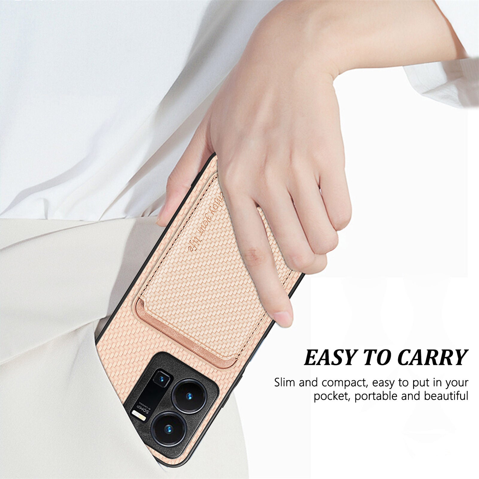 For vivo Y35 4G (2022) Protective Phone Case Detachable Magnetic Carbon Fiber Texture Scratch-resistant Cell Phone Cover Card Holder For vivo Y35 4G (2022) Protective Phone Case Detachable Magnetic Carbon Fiber Texture Scratch-resistant Cell Phone Cover Card Holder